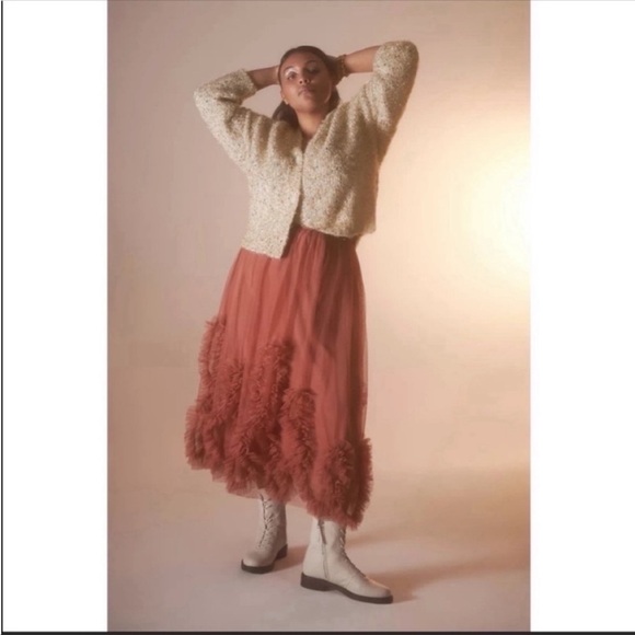 ANTHROPOLOGIE Cropped Shimmery Sweater Cardigan Button Front Tops Ivory XS NWT - Picture 5 of 6